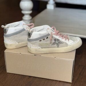 Golden Goose White and Silver Sneakers